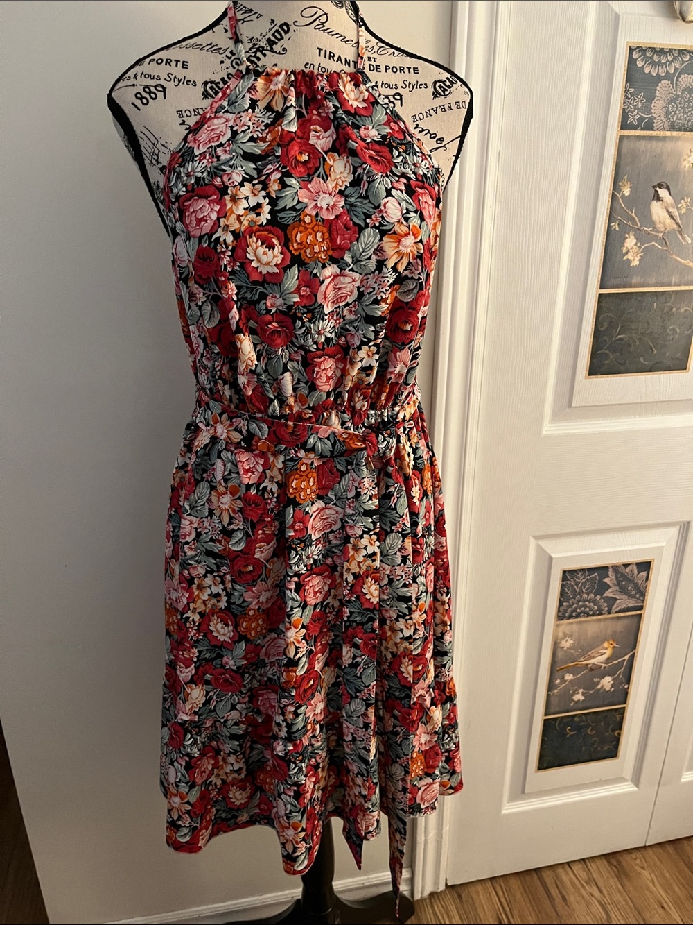 😃Floral Halter Summer Dress in Red and Green